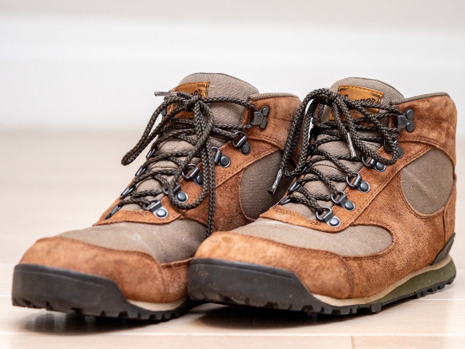 Hiking boots arranged for trail preparation