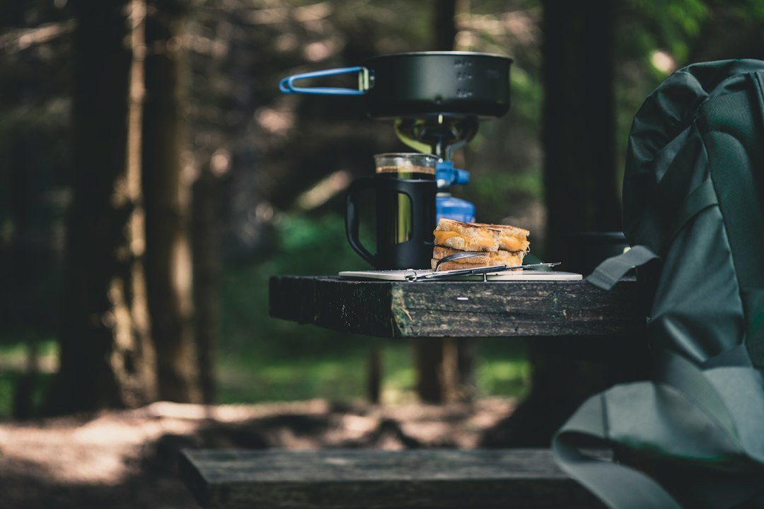 Breakfast while camping in the woods