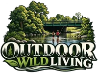 Outdoor Wild Living logo with creek, bridge, children and fly fishing
